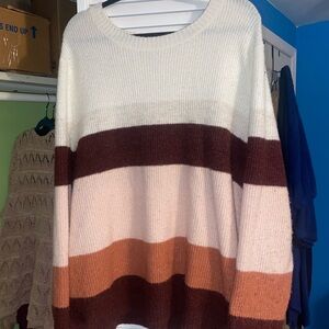 Ava & Viv Women's Striped Sweater - Cream, Brown, Tan